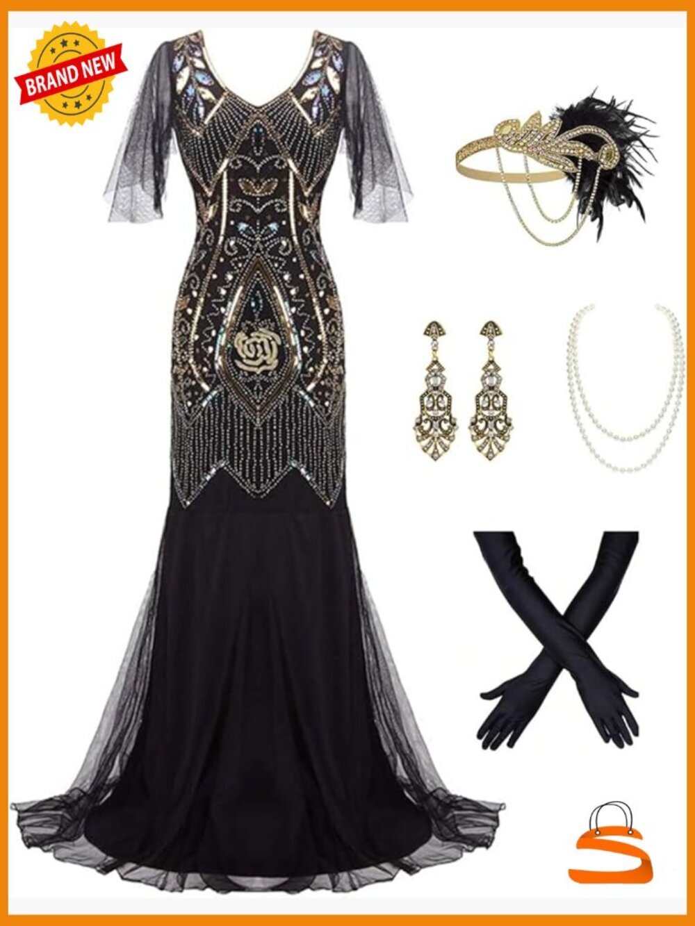 Plus Size 1920s Fringed Sequin Gatsby Tassels Flapper Cocktail Maxi Dress